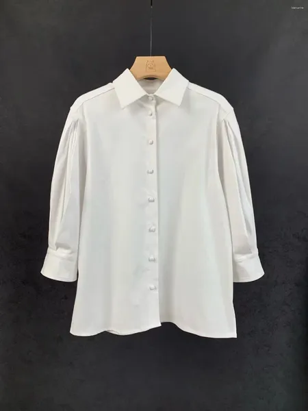 Camicette da donna Camicia a maniche lanterna Temperamento monopetto Bianco Semplice 2023 Camicetta da pendolare da donna francese Primavera Estate