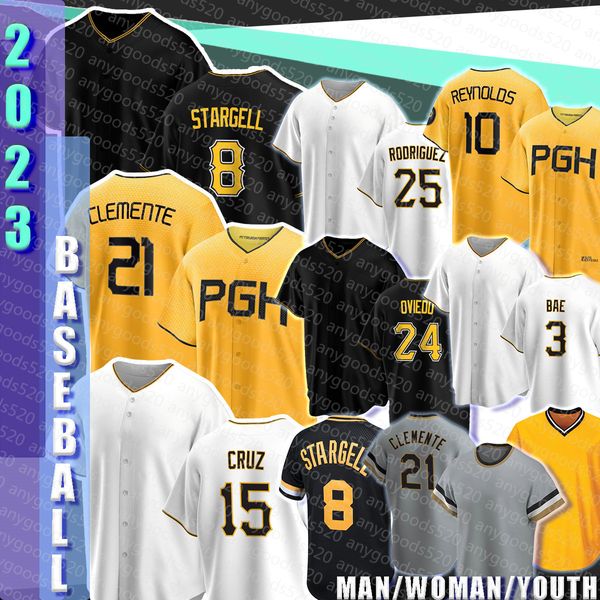 8 Willie Stargell Baseball-Trikots Pittsburgh Man Pirates Travis Swaggerty Roberto Clemente Oneil Cruz Endy Rodriguez Bryan Reynolds Johan Oviedo Ji Hwan Bae