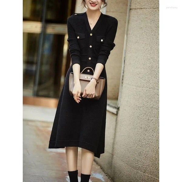 Casual Kleider Frau Lange Strickpullover Kleid Herbst Weibliche Elegante Warme Maxi Midi Plissee Rippe Party Damen G775