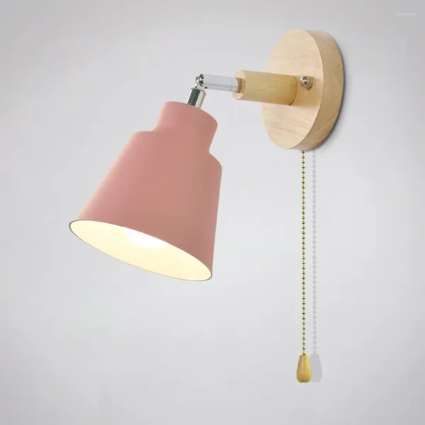 Lâmpadas de parede moderna e simples Makaron lâmpada de cabeceira de madeira interruptor de zíper nórdico restaurante sala de estar decoração luz de fundo