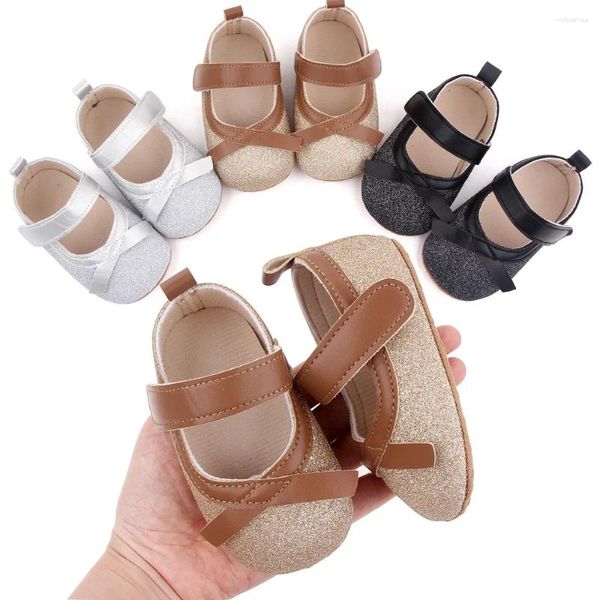 Chaussures de premiers pas pour bébés filles, mocassins classiques en cuir brillant, semelle souple, antidérapants, pour tout-petits