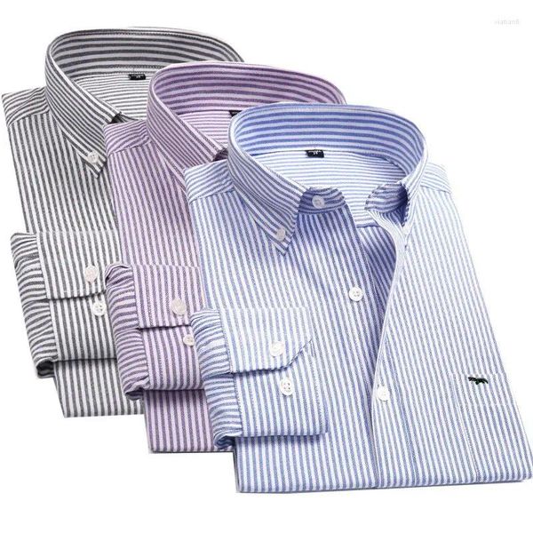 Camisas casuais masculinas de algodão oxford negócios colarinho botões confortáveis manga longa único remendo bolso fácil-cuidado camisa inteligente