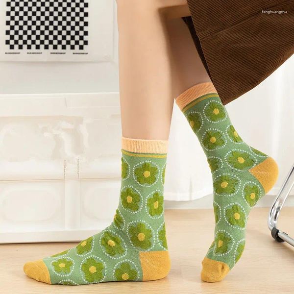 Frauen Socken Mittelrohr Kurze Crew Einfarbig Baumwolle Weibliche Lolita Niedlichen Japanischen Stil Blumendruck Für Mädchen Geschenk