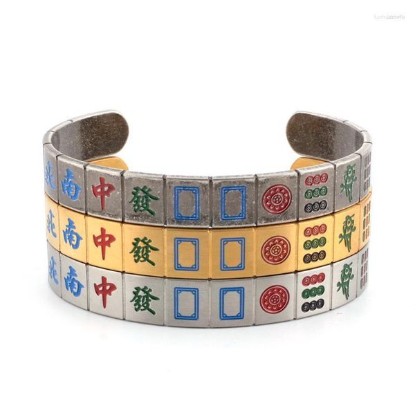 Bracciale rigido da 8 mm di larghezza, moda, lusso, personalità, modello Mahjong, braccialetti, braccialetto aperto creativo in acciaio al titanio per gioielli da uomo