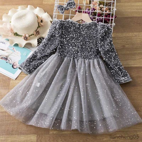 Vestidos da menina vestidos de festa de lantejoulas para meninas 3-8 crianças aniversário casamento noite baile outono inverno manga longa vestido crianças roupas R231031