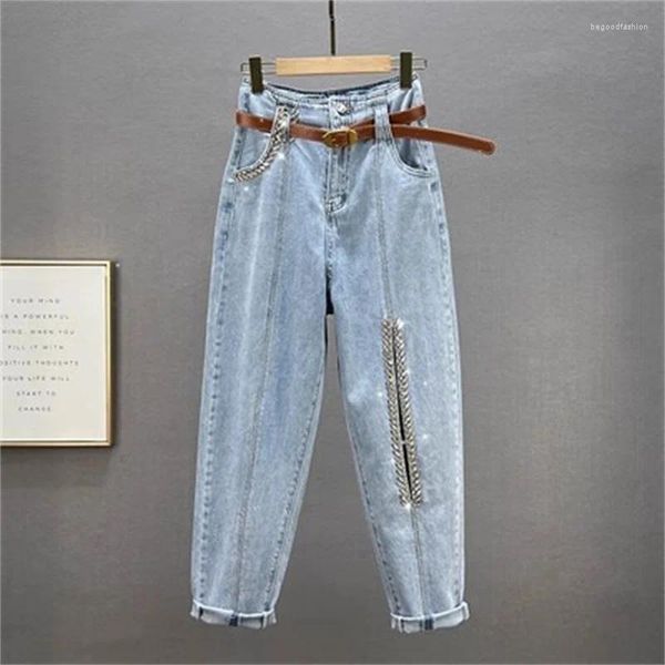 Jeans da donna Harlan europeo donna 2023 primavera ed estate vita alta pantaloni larghi slim tempestati di diamanti vecchio papà ravanello femminile