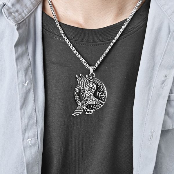 Collier avec pendentif Talisman Viking nordique pour hommes, amulette corbeau, chaîne pour hommes