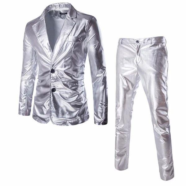 Trajes para hombres Blazers Venta al por mayor Venta al por menor Recubierto Oro Plata Chaquetas negras Pantalones Conjuntos de trajes para hombres Vestido Marca Blazer Fiesta escenario espectáculo ropa brillante 231031