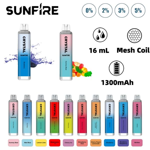 Original Sunfire Crystal Pro Large 7000 Puff Einweg-E-Zigaretten 1,2 Ohm Mesh-Spule 16 ml Pod-Batterie wiederaufladbare elektronische Zigaretten Puff 10K 0% 2% 3% 5% RBG Light Vape Pen