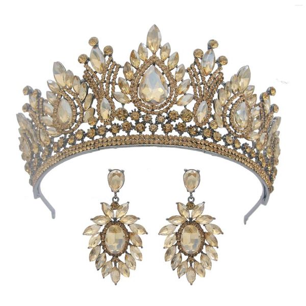 Haarspangen, elegante handgefertigte Diademe und Kronen, Ohrringe, Sets für Damen, Kristallhochzeit, Champagner-Tiara