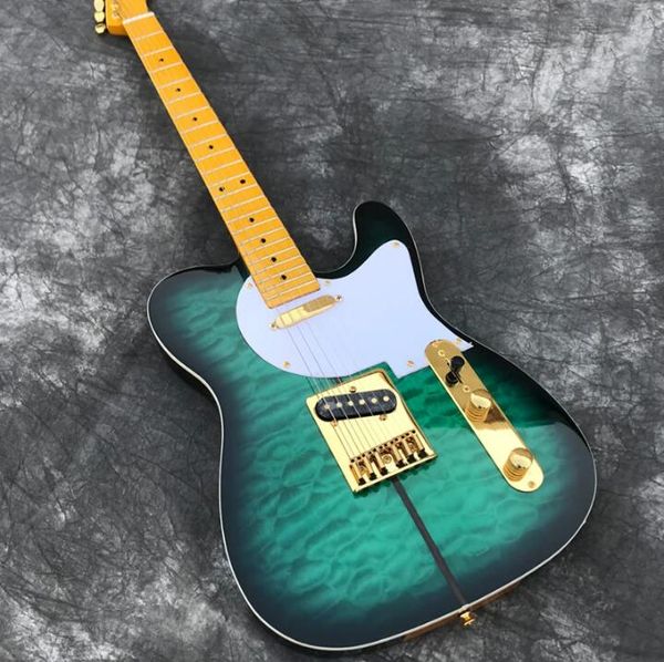 Custom Shop Merle Haggard Tuff Dog tl Chitarra elettrica, top in acero trapuntato di colore verde, hardware dorato, spedizione gratuita Guitarra