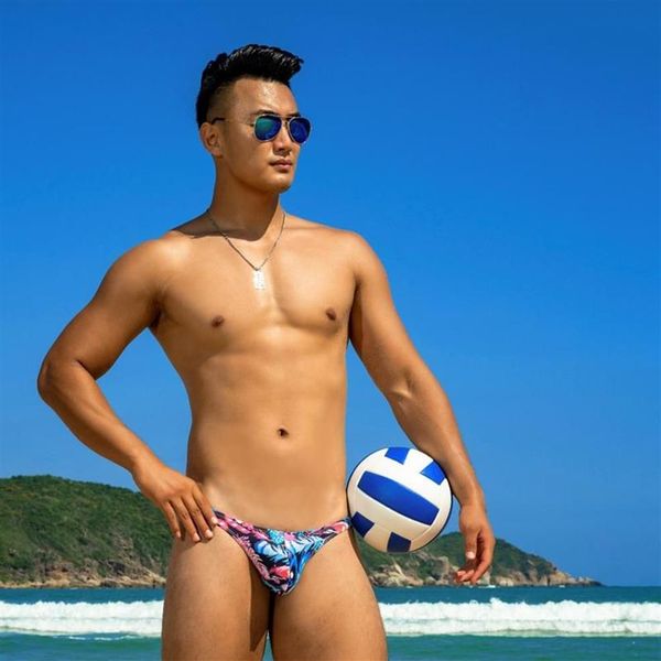 Calções masculinos marca impressão surf briefs dos homens nadar banho sexy biquíni masculino terno de natação cintura baixa troncos à prova dwaterproof água swimsui188j