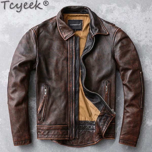 Erkekler Deri Sahte Gerçek Ceket Erkekler Vintage Erkek Kısa Cowhide Ceket Kırmızı Kahverengi Smokin Motosiklet İnce Bez F 231031