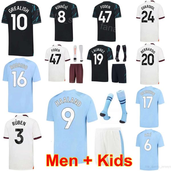 Homens Crianças Futebol 6 Nathan Ake Jerseys 23 24 Clube 20 Bernardo Silva 9 Erling Haaland 17 Kevin De Bruyne 31 Ederson Moraes 19 Julian Alvarez Camisa de Futebol Kits ManCheng