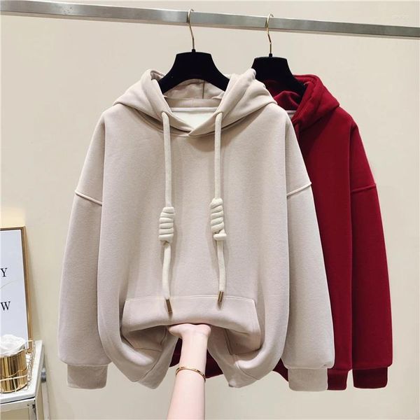 Suéteres femininos de cor sólida com capuz outono inverno solto jaquetas com capuz casaco y2k harajuku pulôver cardigan casual moletom de manga comprida