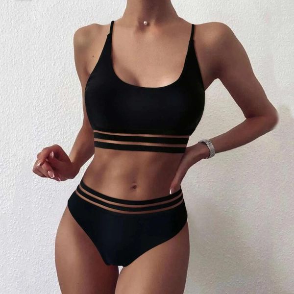 Kadın Mayo Bikini Set Yüksek Bel Kadın Baskı Mayo Yüzme Kostümü Yastıklı Plaj Giyim Maillot de Bain Femme