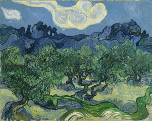 Vincent Van Gogh Dipinto a olio Ulivi con le Alpille sullo sfondo Arte della parete Paesaggio Immagine a olio su tela Dipinto a mano per la decorazione della parete del soggiorno