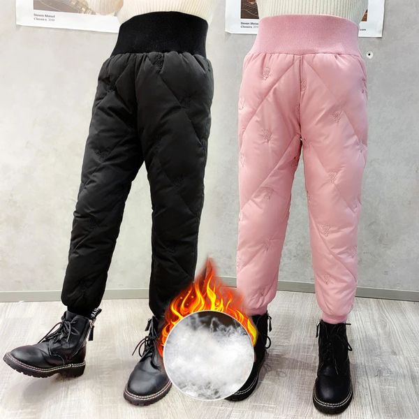 Брюки зимние детские пуховые штаны с хлопковой подкладкой для маленьких девочек, однотонные лыжные ветрозащитные теплые брюки с высокой талией, детские зимние штаны, леггинсы для подростков 231030