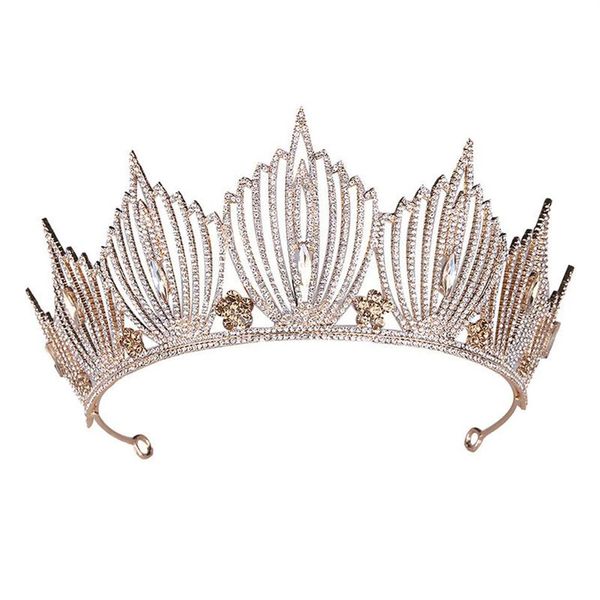 Корона принцессы, свадебная русалка, король, королева, барокко, Золотая хрустальная корона, повязка на голову, женская повязка на голову на день рождения, украшения для волос, тиара для девочек, W260m