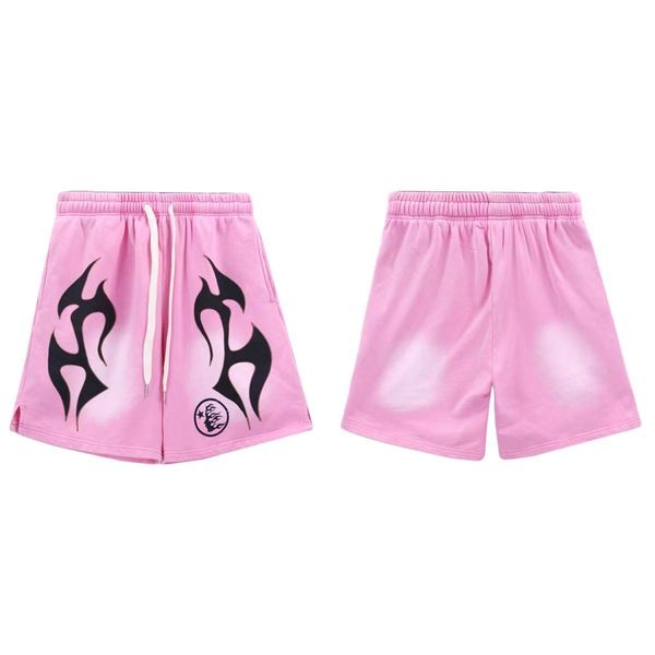 Hellstar designer espumado impressão offset flor casual solto shorts desenhar corda botão de metal esporte quinto calças d2