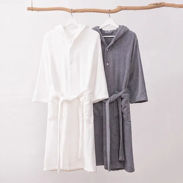 Asciugamano Camicia da notte con cappuccio per adulti Autunno e inverno Accappatoi in spugna Pigiama in cotone a maniche lunghe Vestaglie Loungewear El SPA