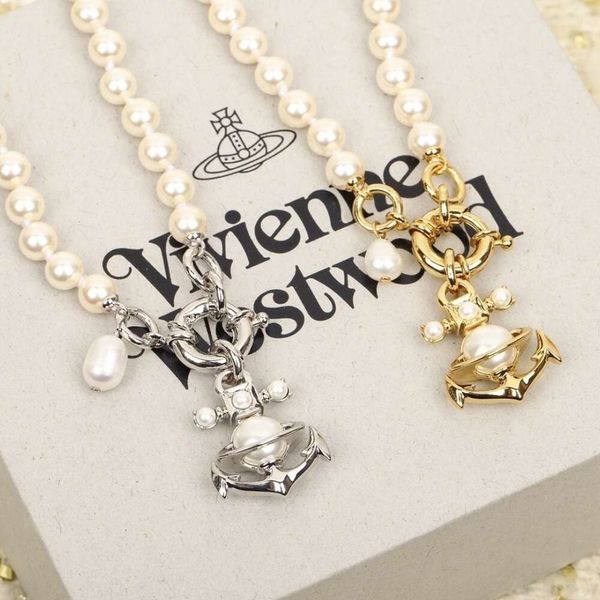 Designer Viviane Viviennes Westwood New Western Empress Dowager High Edition Anchor Pearl Collana Luce Luxuria piccola catena di colletti di gioielli versatili