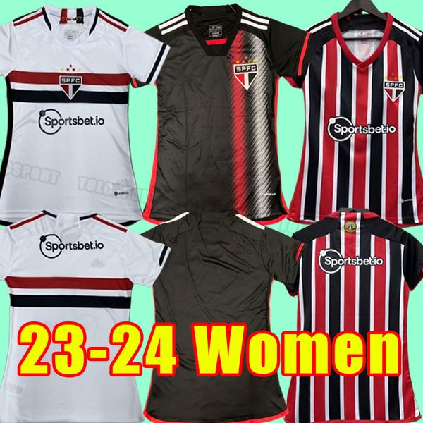 Kadın Kız 23/24 Sao Paulo Futbol Formaları 2023 2024 Dani Alves Erkek Üniformaları Luciano Igor Gomes Pablo Camisa Footbal Gömlek Top Evde Üçüncü