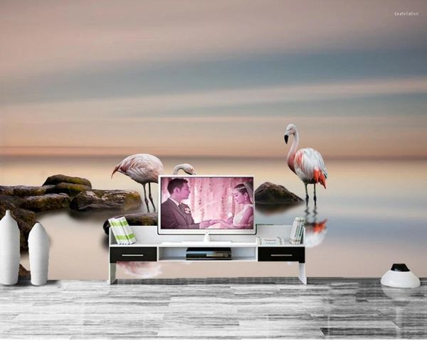 Tapeten Papel De Parede Flamingo Steine Vögel Zwei Tiere Po Tapete Restaurant Wohnzimmer TV Sofa Wand Schlafzimmer Individuelle Wandgemälde