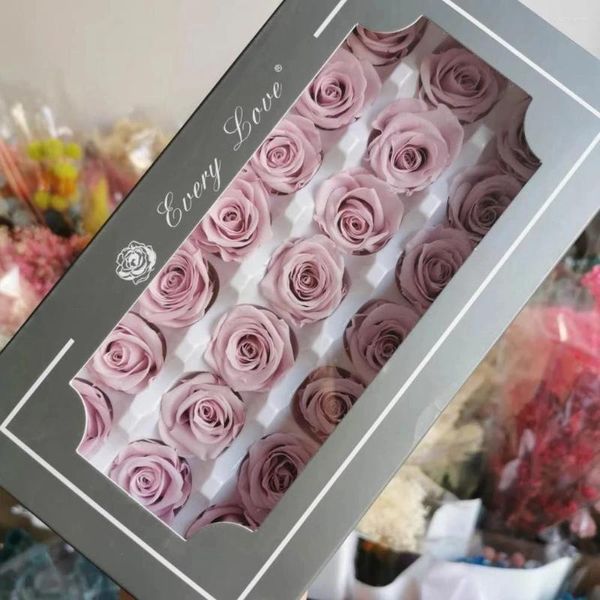 Flores decorativas grau a preservada rosa flor cabeça rosas eternas para exibição de festa de casamento 2-3cm 21/24 peças decoração caixa de presente romântica favor