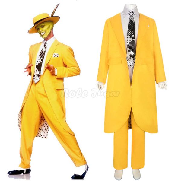 S-3XL a máscara jim carrey cosplay traje masculino casaco amarelo camisa + calça uniforme conjuntos completos trajes de carnaval de halloween c220x35