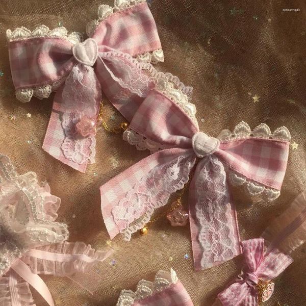 Forniture per feste di alta qualità giapponese rosa chiaro Lolita Cerchio per capelli Copricapo Bowknot KC Lavoro manuale quotidiano Ragazze morbide Sorelle Puntelli