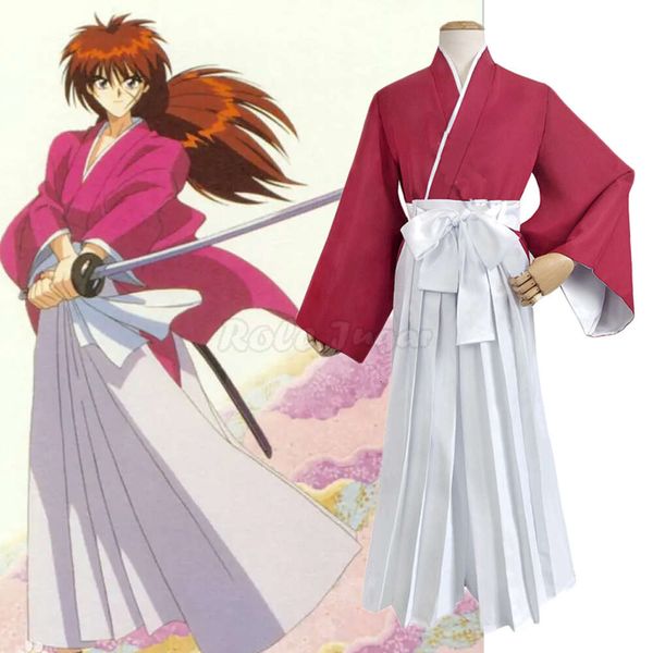 S-3XL Rurouni Himura Kenshin Costume Cosplay Parrucche Uomo Rosso Kendo Kimono Suit Anime Halloween Party Clothes C72M285