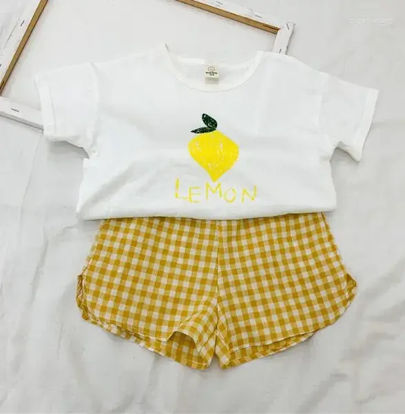 Kleidung Sets Kinder Sommer Koreanische Waren Mädchen Kurzarm Anzug Plaid Shorts Baby Kleidung