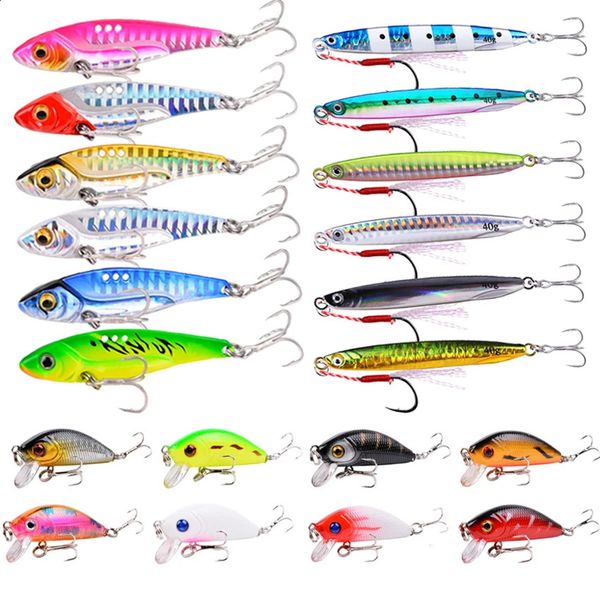 Acessórios de pesca 20pcs Isca Conjunto Isca Dura Artificial Metal Vib Minnow Crankbait Wobblers Spinner Sinking Iscas Kit 231030