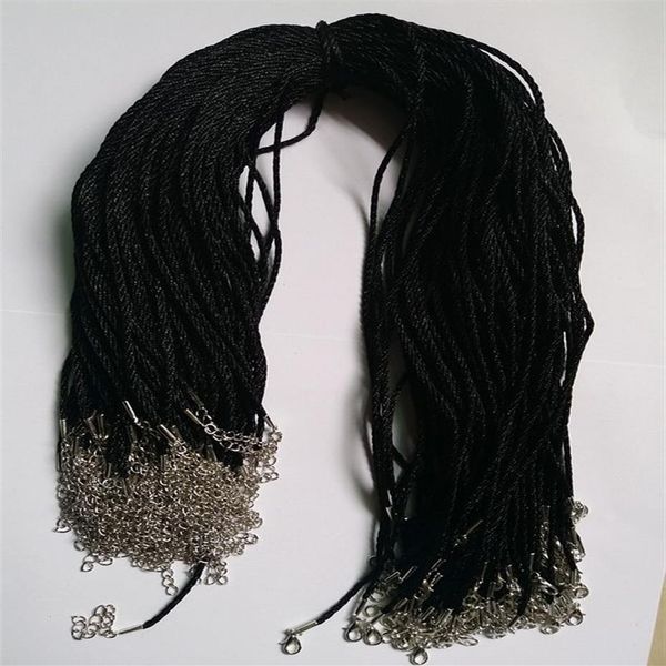 100 cordoncini per collana in raso di seta nero 2,0 mm 18'' 20'' 22'' 24'' con 2'' Extensi252l