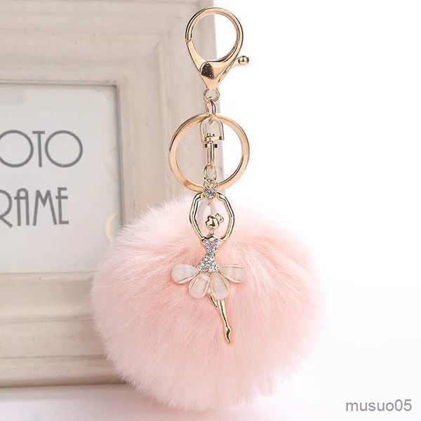 Corrente do telefone móvel bonito strass pequeno anjo carro chaveiro pele chaveiro feminino trinket saco de carro chaveiro jóias presente fluff chaveiros r231031