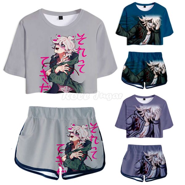 Anime danganronpa: gatilho feliz havoc cosplay traje verão crianças unisex manga curta camiseta + shorts ternos roupas esportivas c30m234