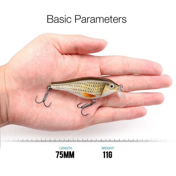 7.5 cm 11g Minnow Wobblers ferito Richiamo di pesca Esca dura Crankbait Peche Bass Esche artificiali Luccio Carpa Esche Swimbait PescaEsche da pesca