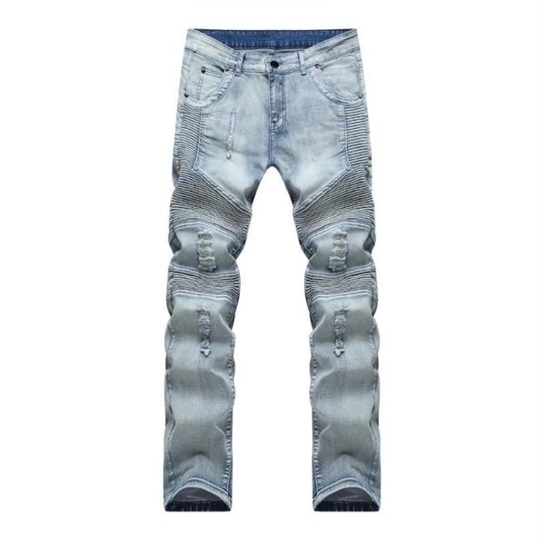 Männliche Biker-Jeans, zerstörter Denim-Stoff, elastisch, Slim-Fit, gewaschener Denim, Röhrenhose, Jogger, Skinny-Männer, zerrissene Hose254T