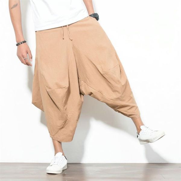 Pantaloni Harem da uomo a gamba larga Pantaloni da jogging in cotone casual Pantaloni larghi larghi retrò da uomo con cavallo basso Pantaloni al polpaccio hip-hop 2018 S-4XL2635