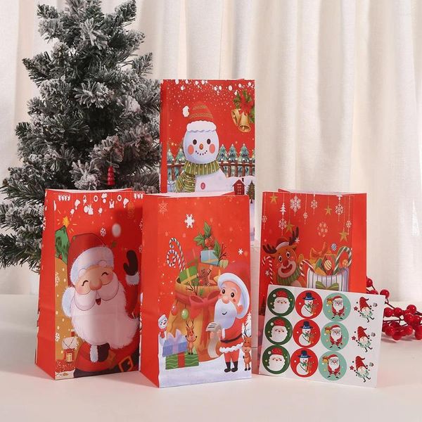 Decorações de Natal 4 Pcs Sacos de Presente de Papel Feliz Vermelho Profundo Papai Noel Boneco de Neve com Adesivo DIY Fontes de Festa