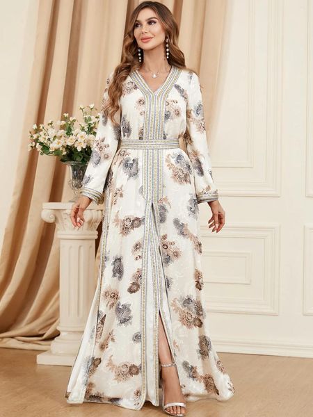 Etnik Giyim Müslüman Abaya Kadınlar için Müslüman Abaya 2 Parça Set Kimono Robe Suudi Arapça Dubai Kaftan Parti Elbiseleri Baskı Fas Kaftan Sonbahar