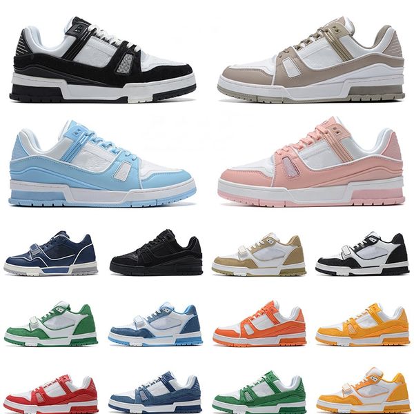 2024 Designer Sapatos Casuais Virgil Treinadores Bezerro Couro Abloh Branco Verde Vermelho Azul Carta Sobreposições para Mulheres Homens Plataforma Sapatilhas Tamanho Grande 11