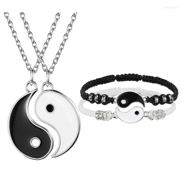 Grampos de cabelo 4 Pçs/set Casal Colares Pulseira Yin Yang Charme Pingente Colar Jóias Para Amantes Amigos Presente dos Namorados