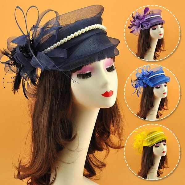 Fermagli per capelli Barrettes Moda Elegante Lady Fiore Piuma Mini Cappello a cilindro Maglia Gabbia per uccelli Velo Forcina Cappello Fermaglio per capelli Per matrimonio Chiesa Accessori per feste 231030