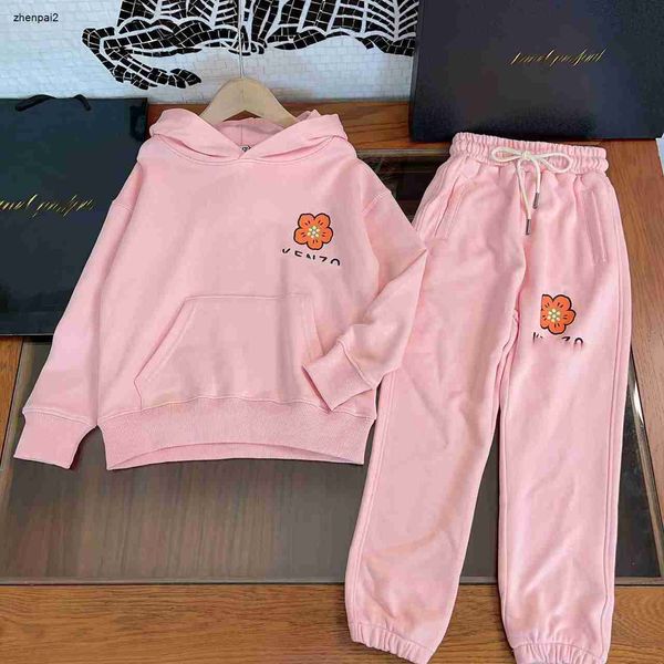 Tute per bambini di lusso Tinta unita Set autunnale per bambini Taglia 110-160 Felpa con cappuccio con stampa floreale e pantaloni con lacci Oct25