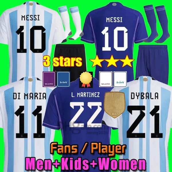 Dünya Kupası 3 -Star Arjantin Futbol Forması Messis Jersey Kids Kit Seti Di Maria Dibara Alvarrez Martinus Fernades McCallist Oyuncu Versiyon Fan Versiyon Seti Jersey