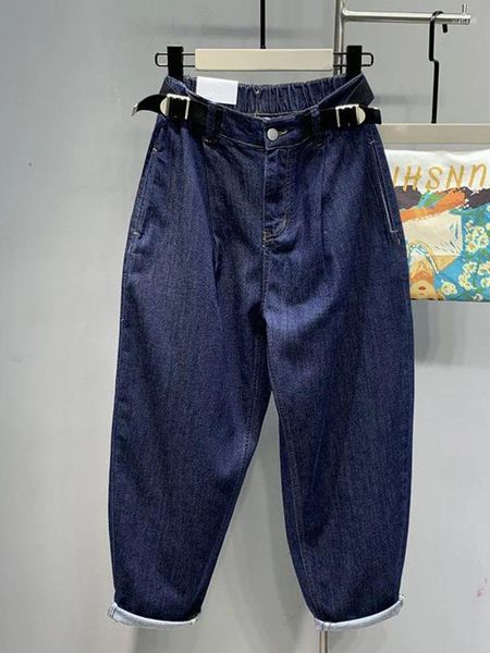 Jeans da donna Donna a vita alta Denim blu scuro Pantaloni dritti vintage alla caviglia Autunno larghi lavati e usurati Streetwear Harem