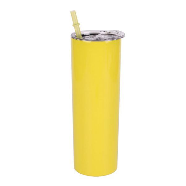 20oz Sıska Bardaklar Tumbler Paslanmaz Çelik Kahve Kupaları Kapaklı Renkli Pipetler Yalıtımlı Vakum Tumbers İnce Düz Kupa Bira Su Şişesi FMT2001