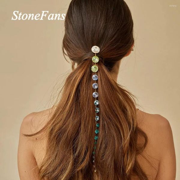 Fermagli per capelli Stonefans Accessorio per catena a pettine a treccia colorata moda per le donne Perni con strass da sposa Fascia lunga Gioielli all'ingrosso